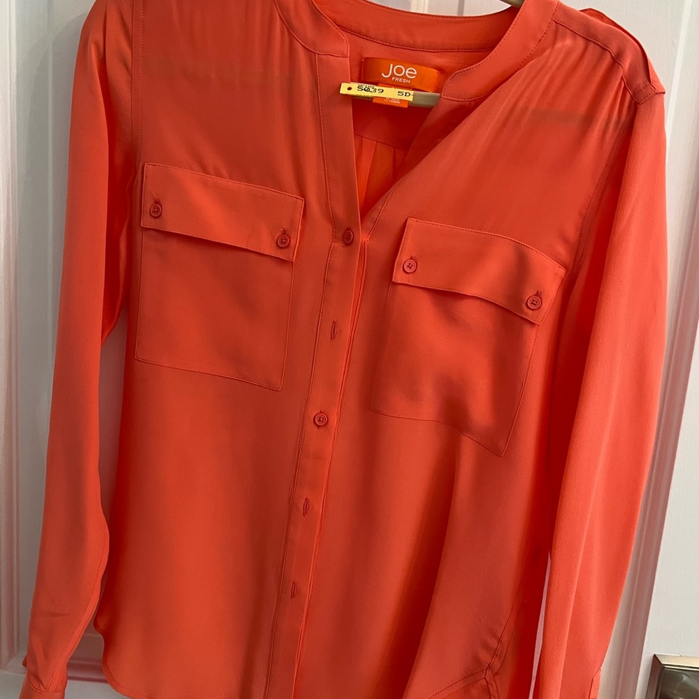 Joe Fresh pink silk button down shirt